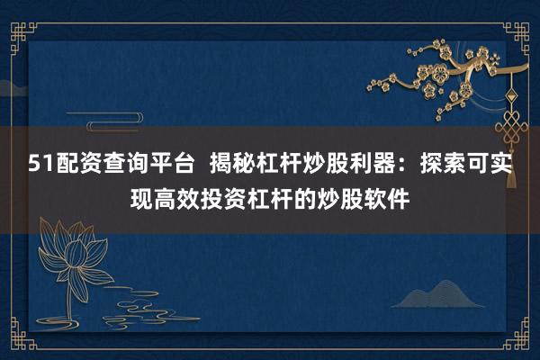 51配资查询平台  揭秘杠杆炒股利器：探索可实现高效投资杠杆的炒股软件